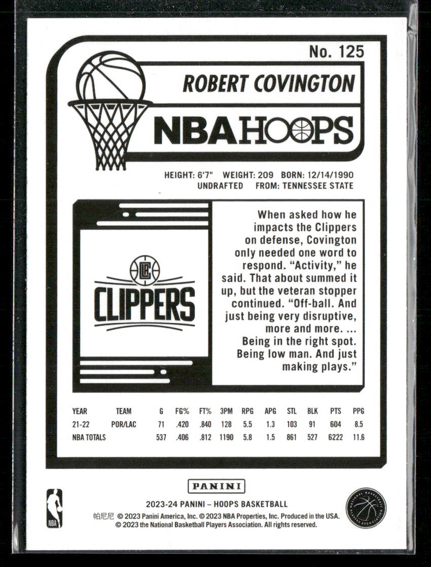 Robert Covington 2023-24 Hoops #125 Los Angeles Clippers
