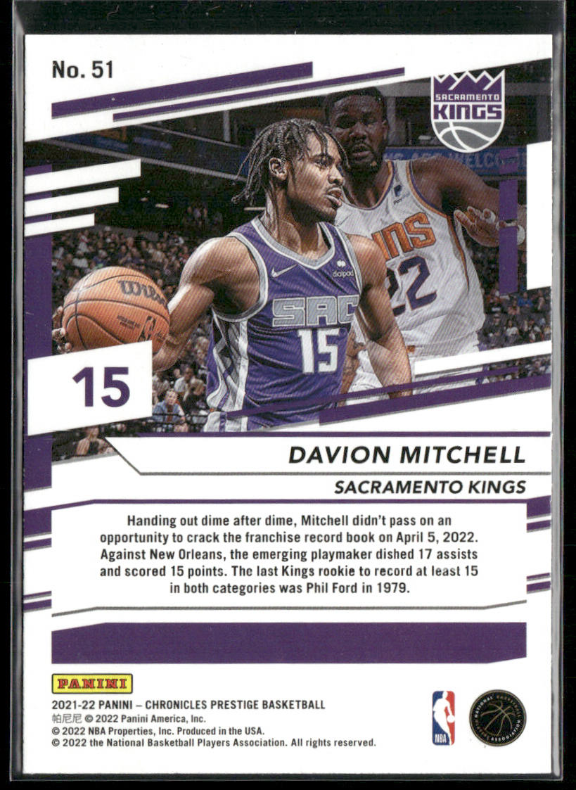 Davion Mitchell 2021-22 Panini Chronicles Green #51 RC Sacramento Kings
