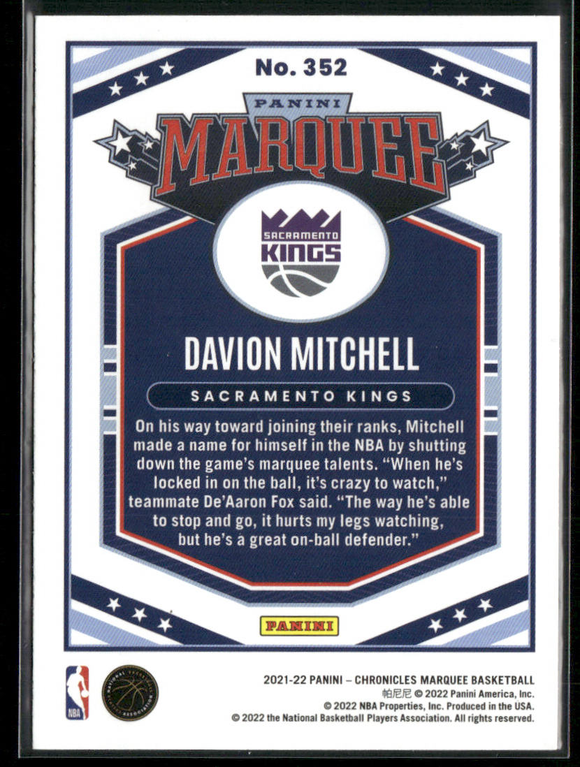 Davion Mitchell 2021-22 Panini Chronicles #352 Sacramento Kings