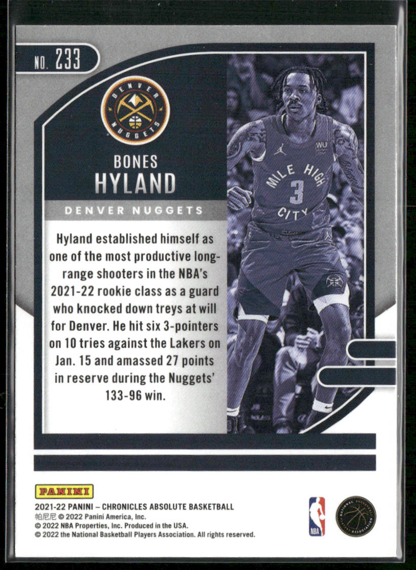 Bones Hyland 2021-22 Panini Chronicles #233 Denver Nuggets