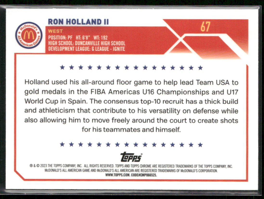 Ron Holland II 2023 Topps Chrome McDonald's All American #67