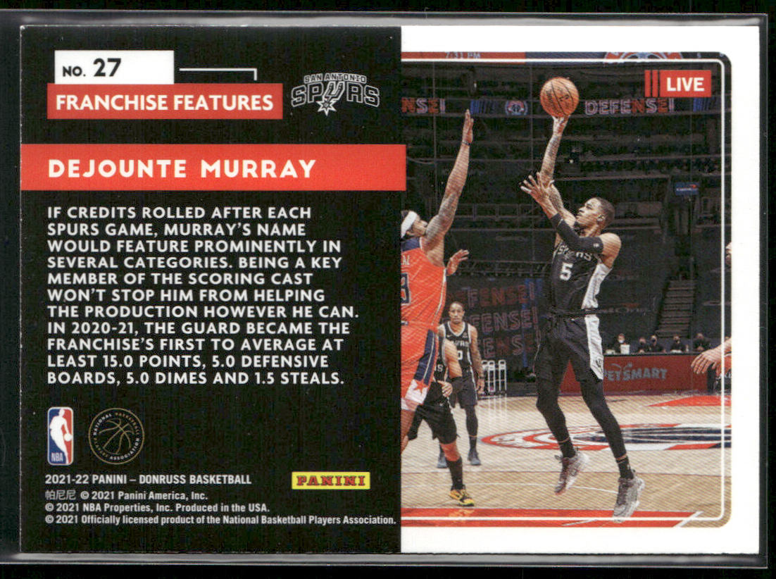 Dejounte Murray 2021-22 Donruss Franchise Features #27 San Antonio Spurs