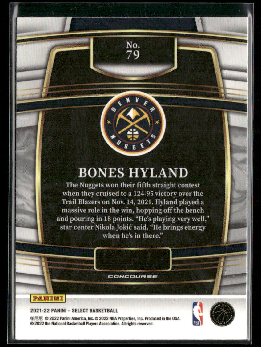 Bones Hyland 2021-22 Panini Select Blue (Retail Base) #79 RC Denver Nuggets