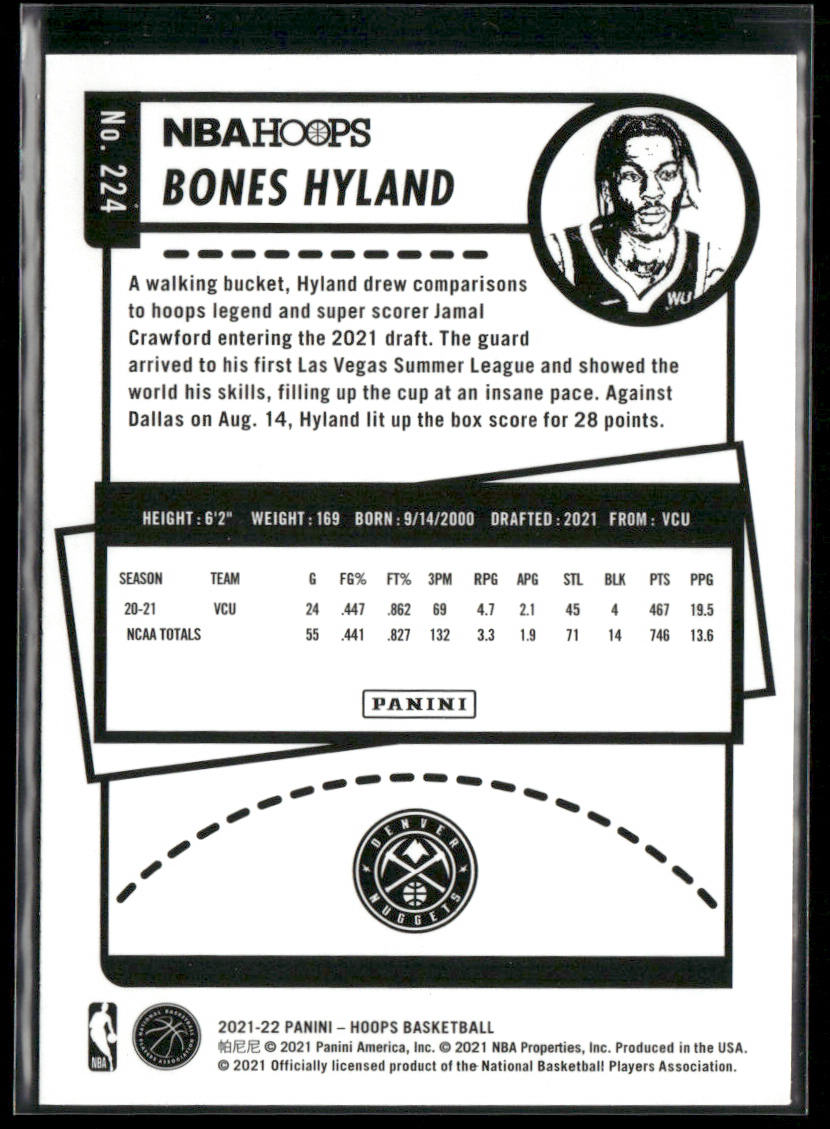 Bones Hyland 2021-22 Hoops #224 RC Denver Nuggets