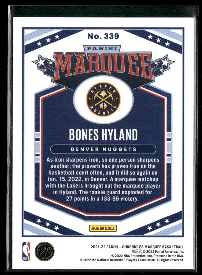 Bones Hyland 2021-22 Panini Chronicles #339 Denver Nuggets