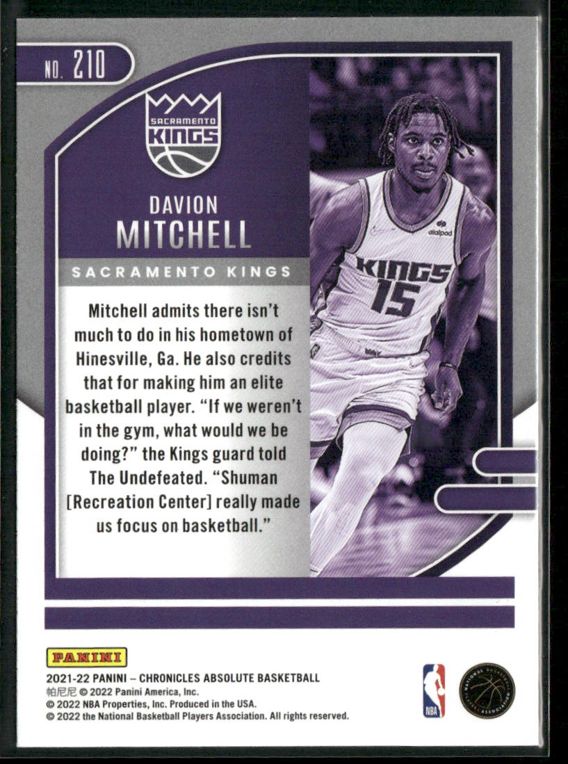 Davion Mitchell 2021-22 Panini Chronicles #210 Sacramento Kings