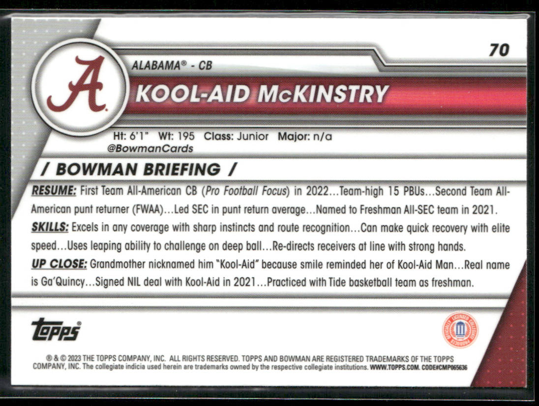 Kool-Aid McKinstry 2023 Bowman University Chrome #70 Alabama Crimson Tide