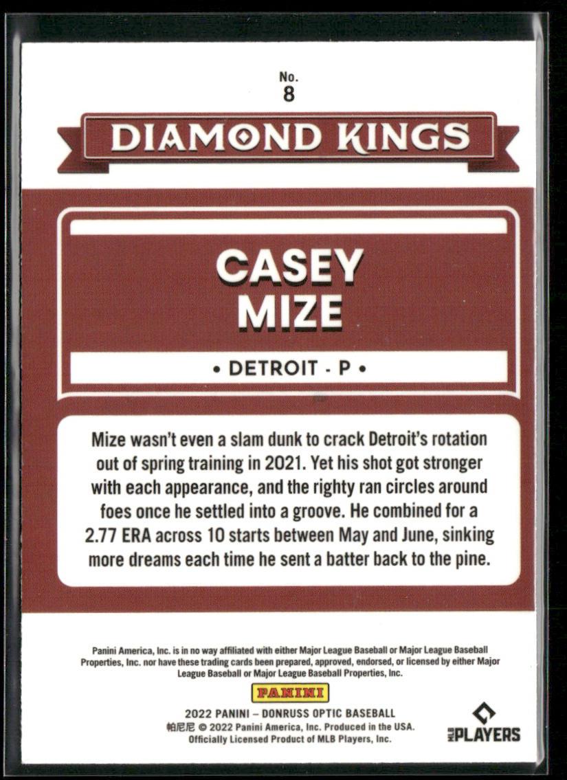 Casey Mize 2022 Donruss Optic #8 Detroit Tigers