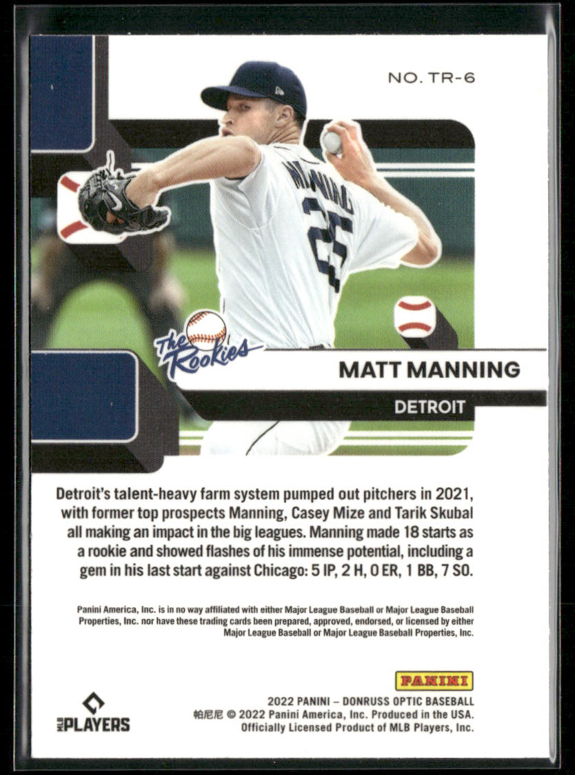 Matt Manning 2022 Donruss Optic The Rookies #TR-6 Detroit Tigers