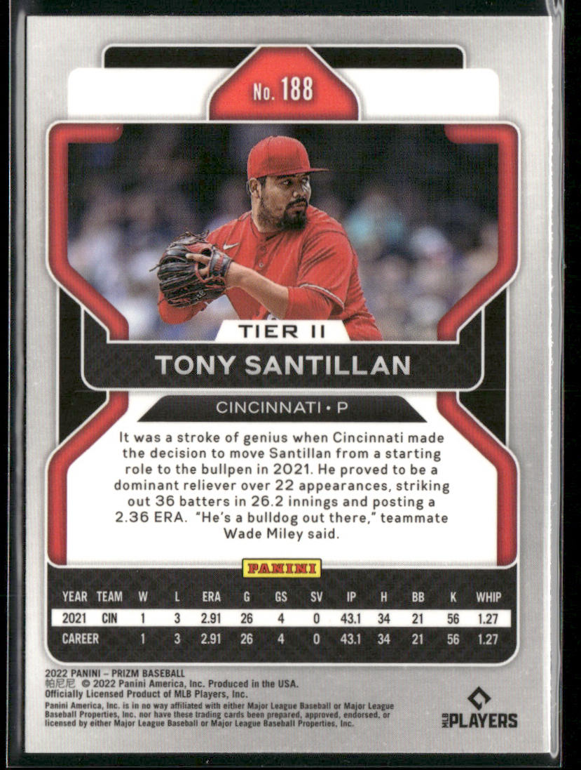 Tony Santillan 2022 Panini Prizm #188 RC Cincinnati Reds