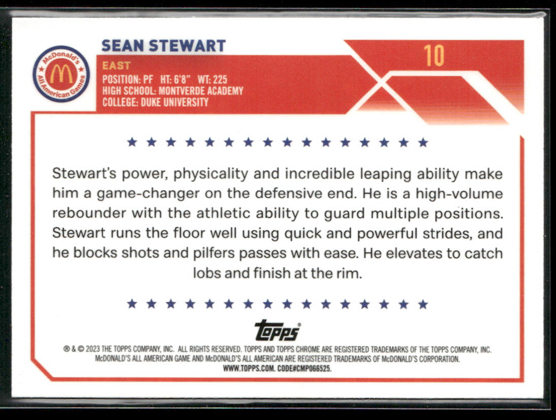 Sean Stewart 2023 Topps Chrome McDonald's All American #10