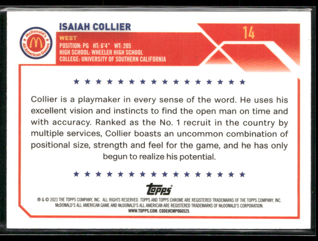 Isaiah Collier 2023 Topps Chrome McDonald's All American #14