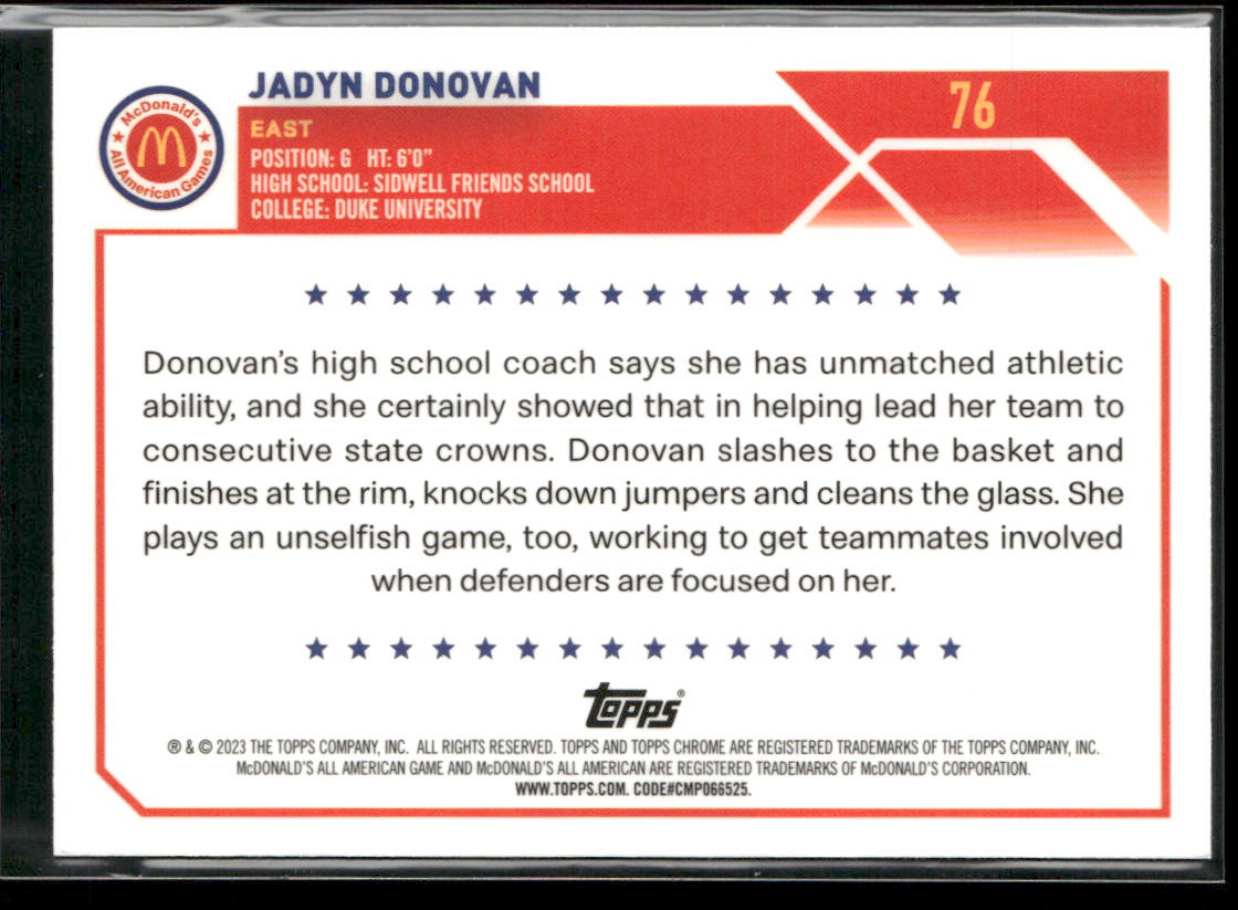 Jadyn Donovan 2023 Topps Chrome McDonald's All American #76