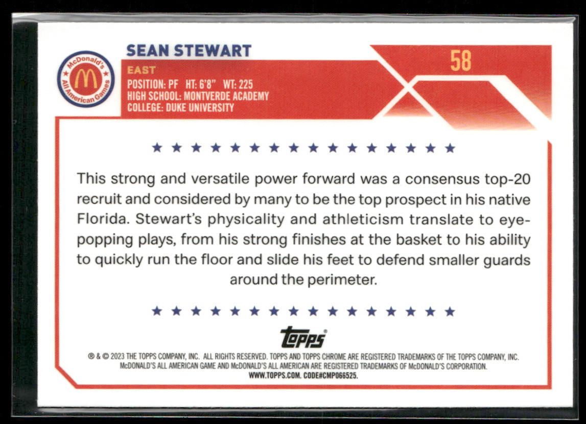 Sean Stewart 2023 Topps Chrome McDonald's All American #58
