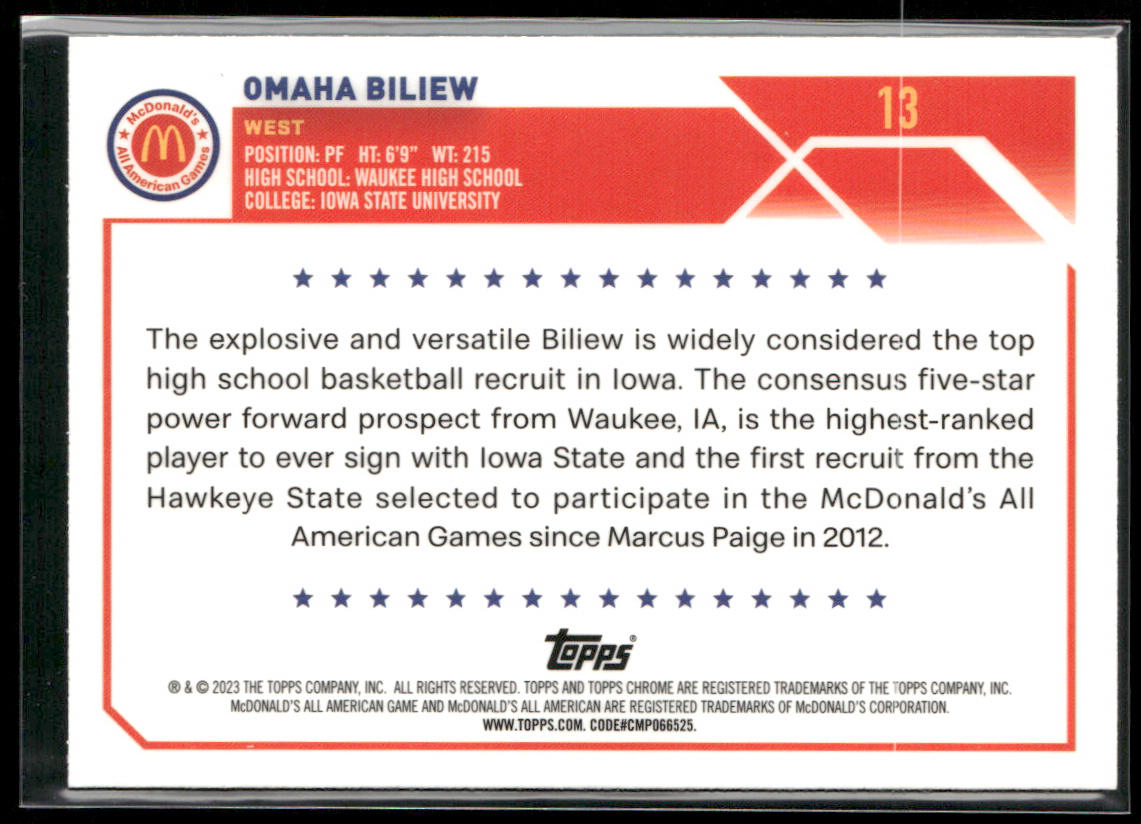Omaha Biliew 2023 Topps Chrome McDonald's All American #13