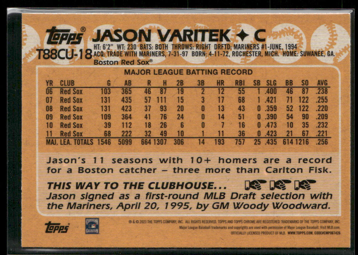Jason Varitek 2023 Topps Update 1988 Topps Baseball 35th Anniversary #T88CU-18