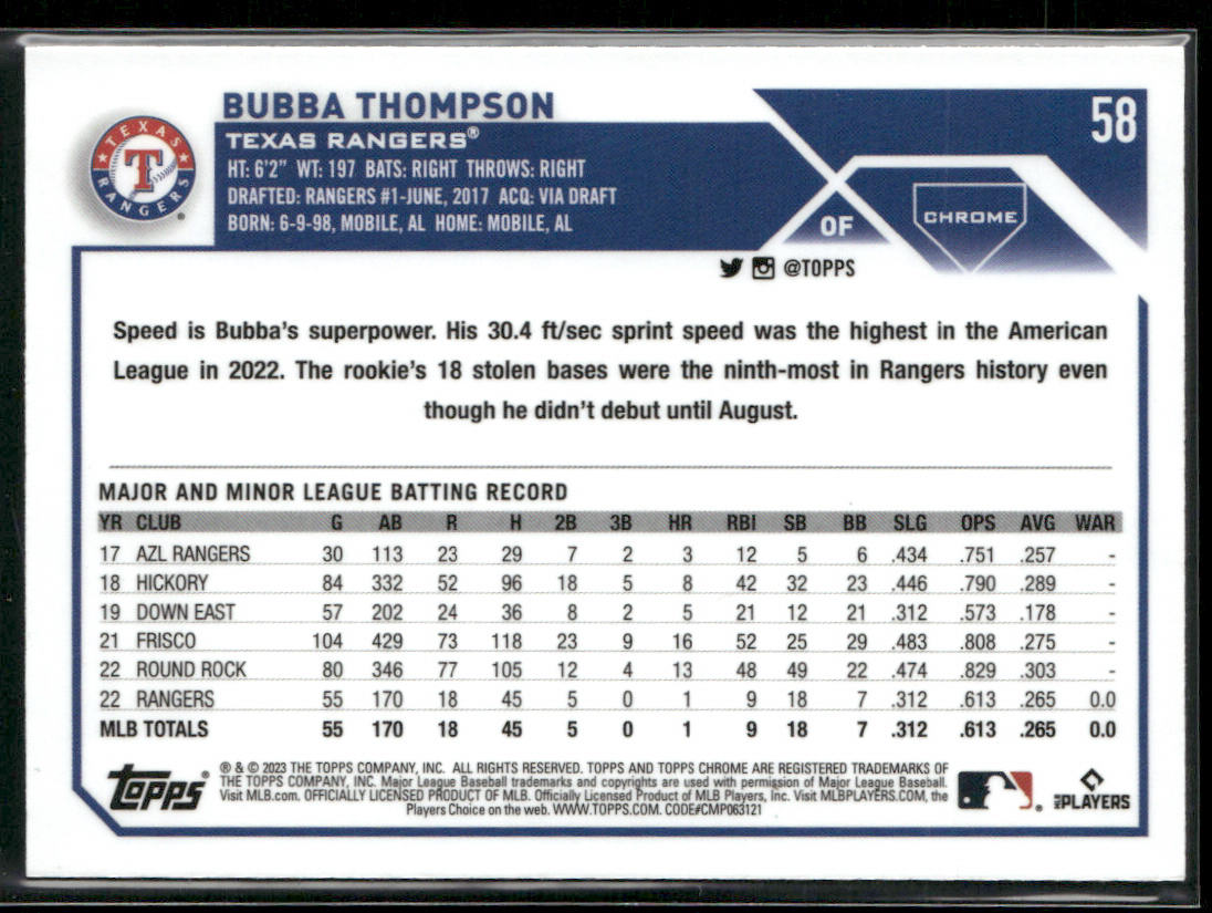Bubba Thompson 2023 Topps Chrome Prism Refractors #58 Texas Rangers