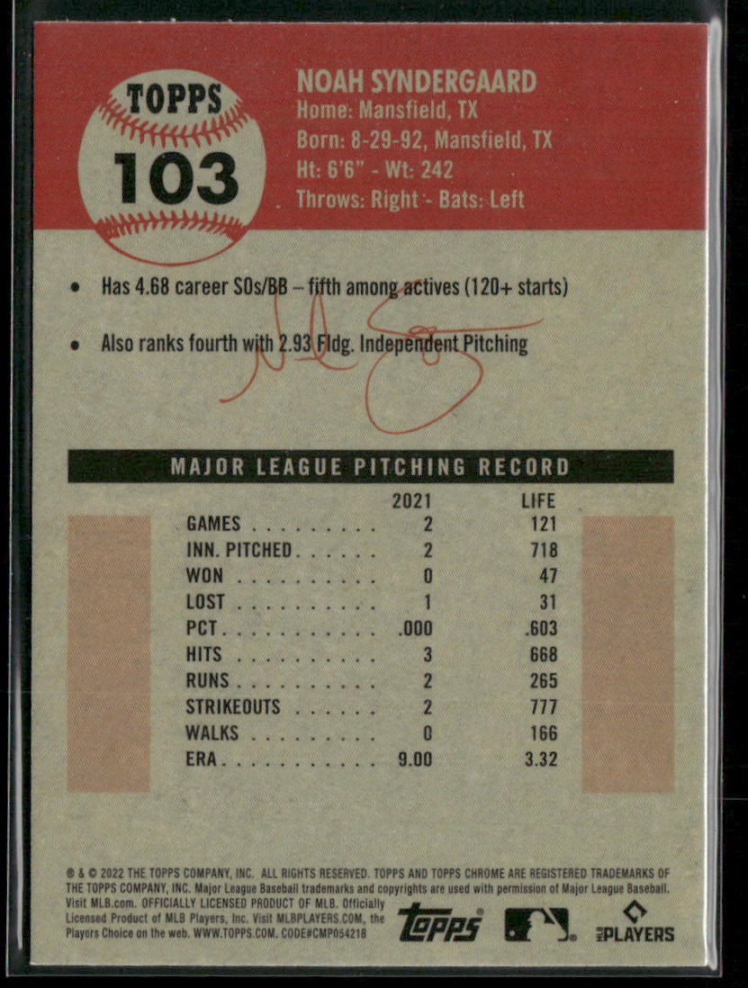 Noah Syndergaard 2022 Topps Chrome Platinum Anniversary Refractor #103 Angels
