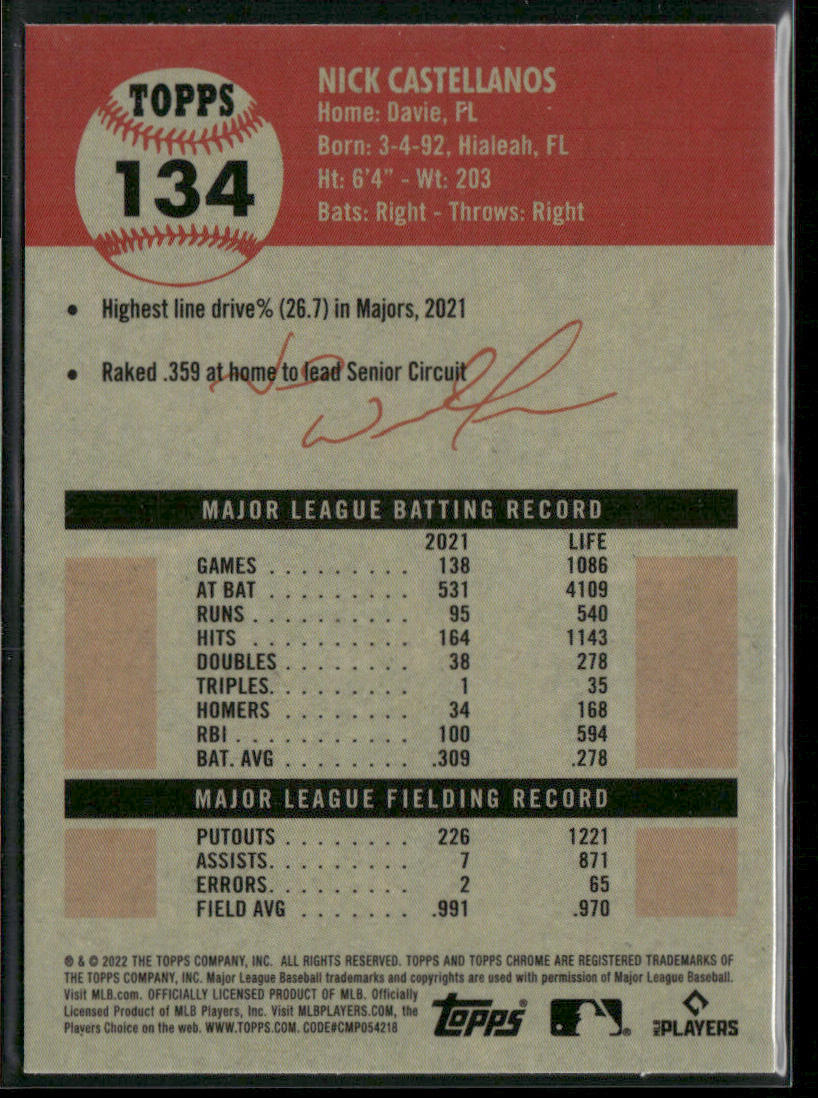Nick Castellanos 2022 Topps Chrome Platinum Anniversary Prism Refractor #134