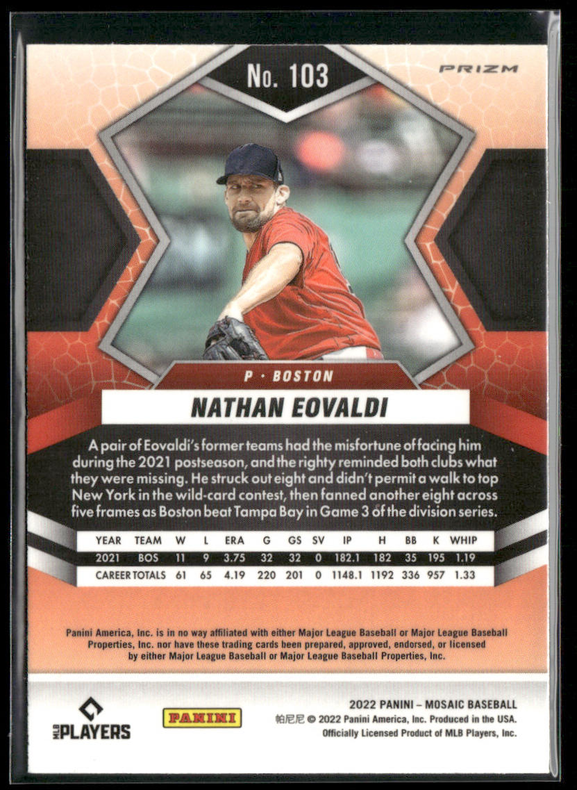 Nathan Eovaldi 2022 Panini Mosaic Reactive Orange Mosaic #103 Boston Red Sox