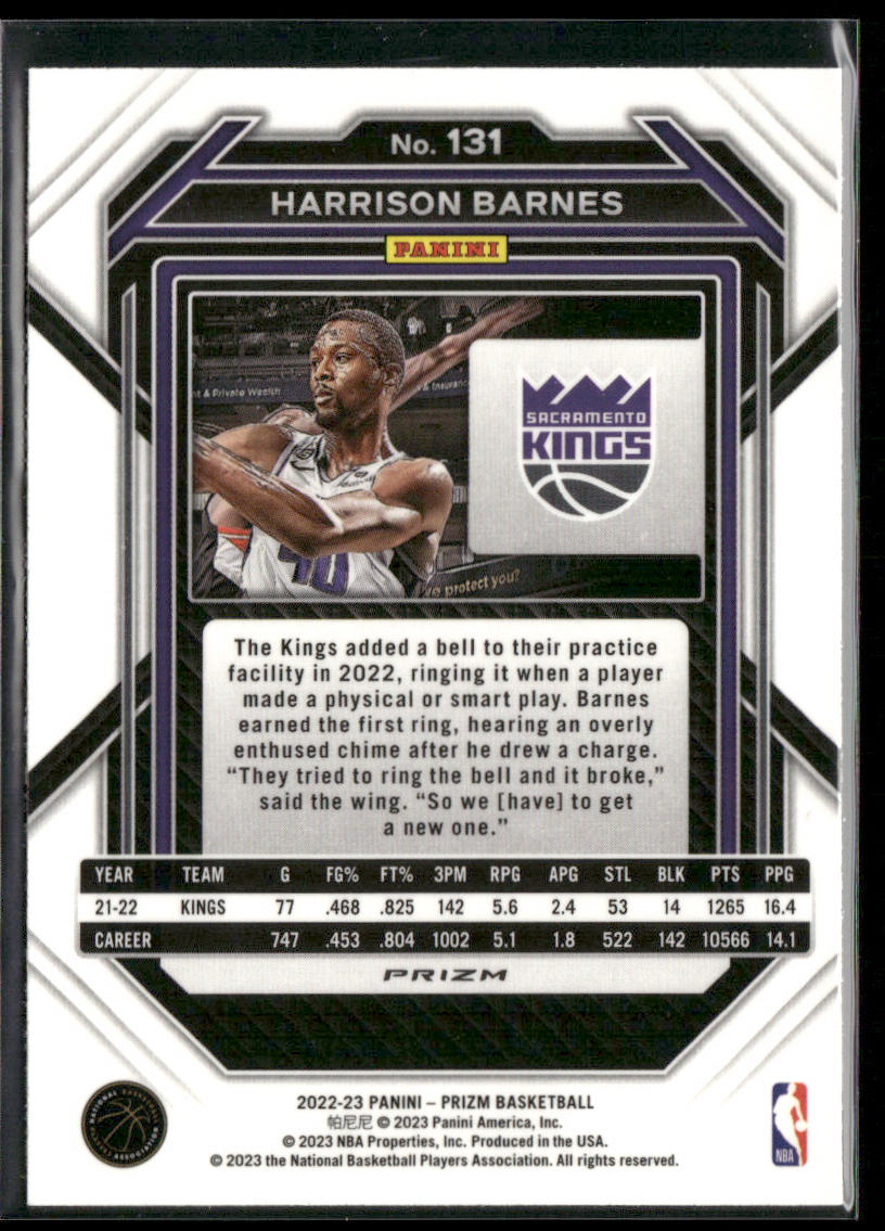 Harrison Barnes 2022-23 Panini Prizm Prizms Green #131 Sacramento Kings