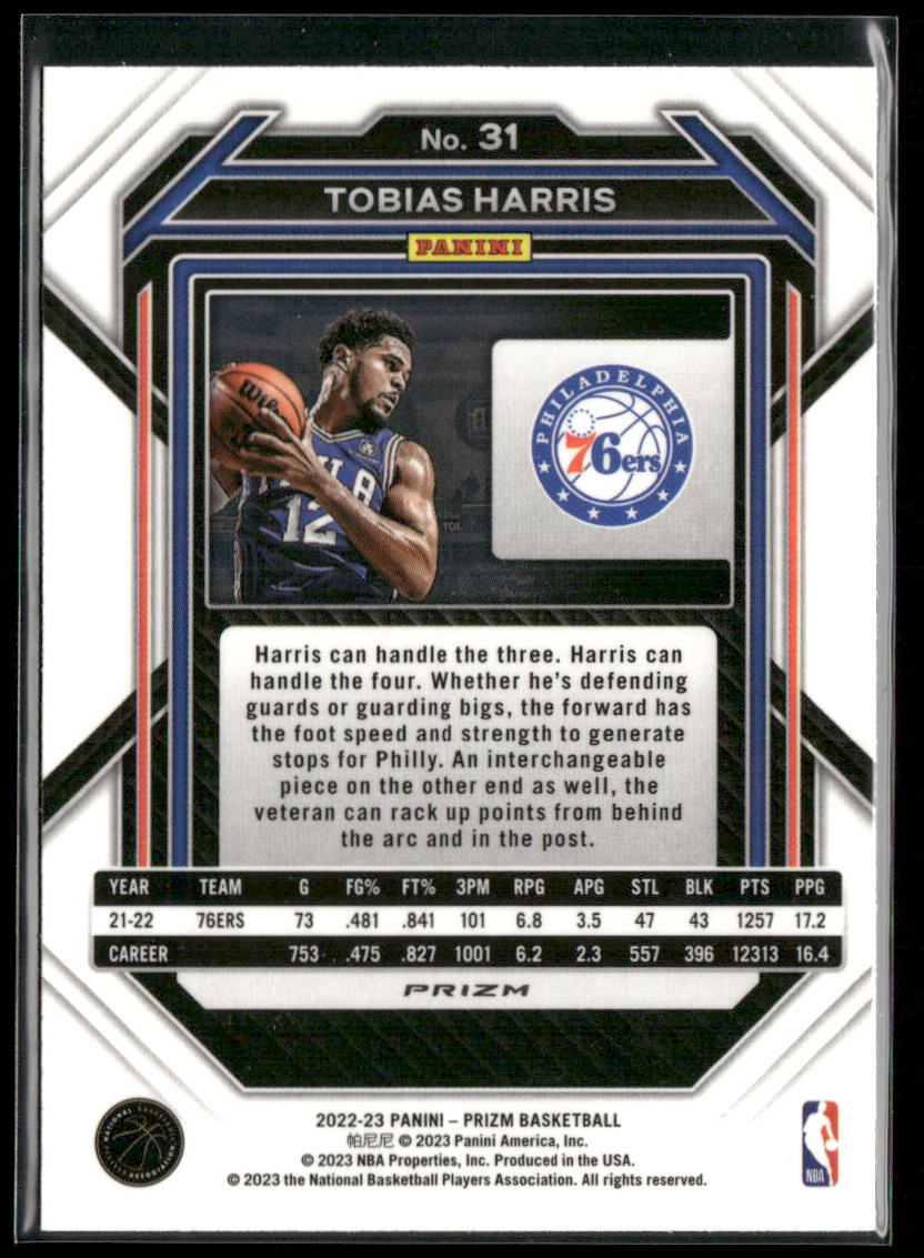 Tobias Harris 2022-23 Panini Prizm Prizms Ice #31 Philadelphia 76ers