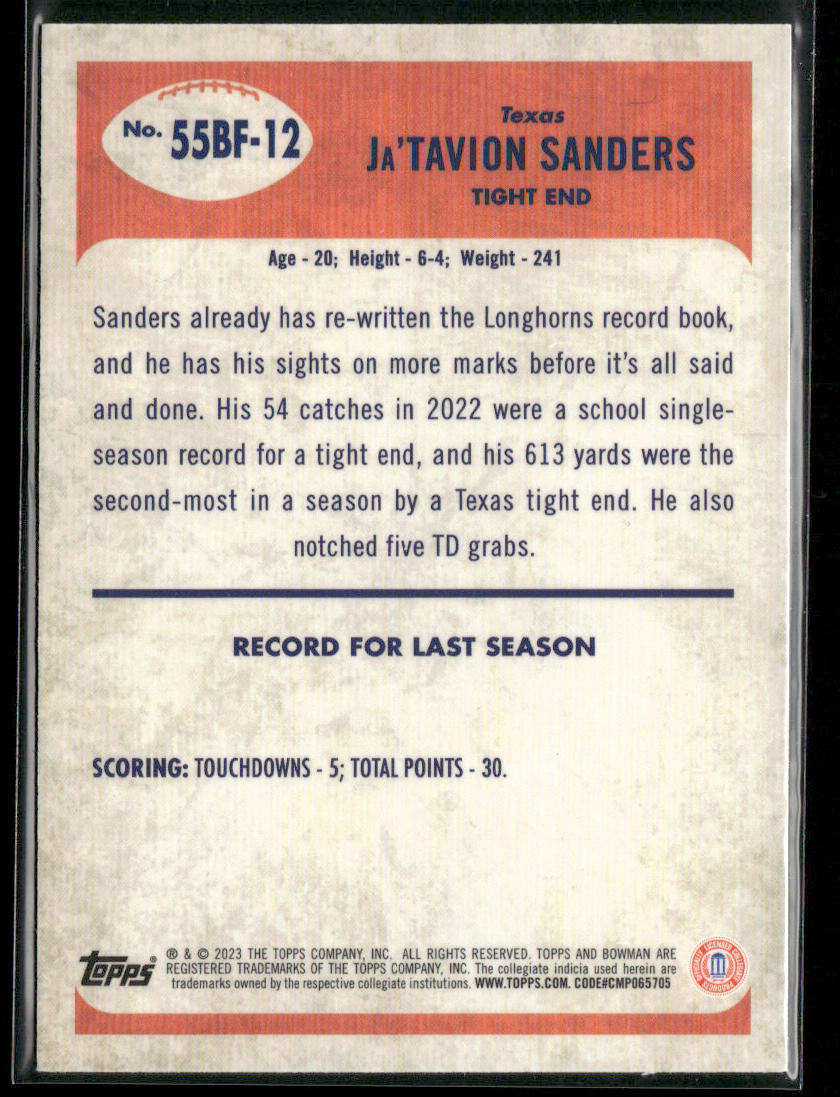 Ja'Tavion Sanders 2023 Bowman University Chrome 1955 Bowman Football #55BF-12