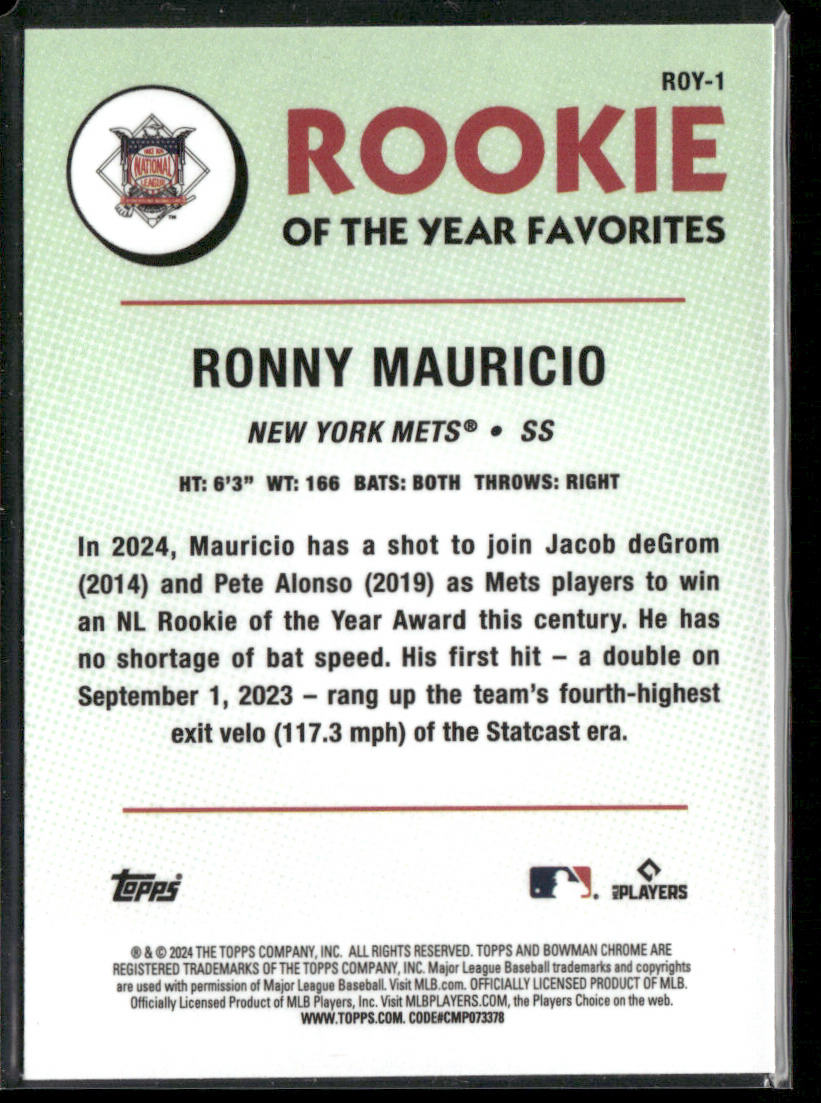 Ronny Mauricio 2024 Bowman Rookie of the Year Favorites Mojo Refractors #ROY-1