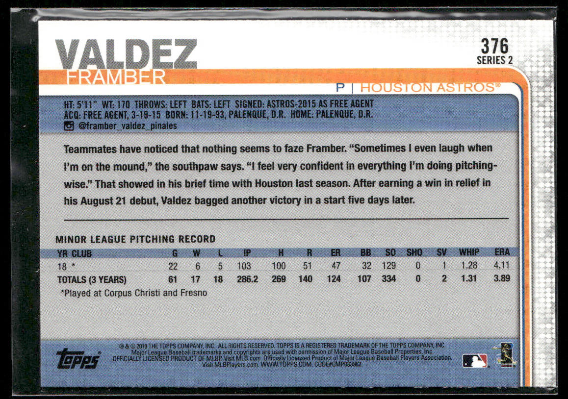 Framber Valdez 2019 Topps All-Star Game #376 RC Houston Astros