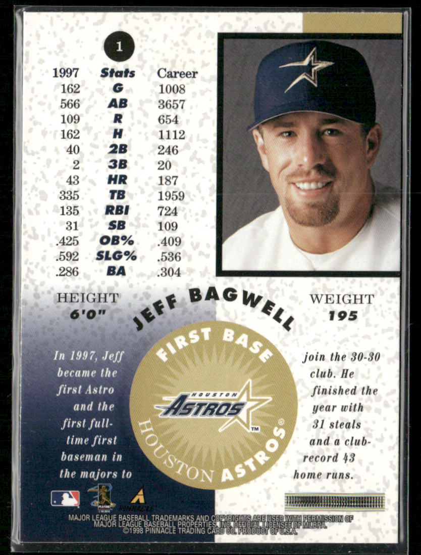Jeff Bagwell 1998 Pinnacle Mint Collection Bronze #1 Houston Astros back