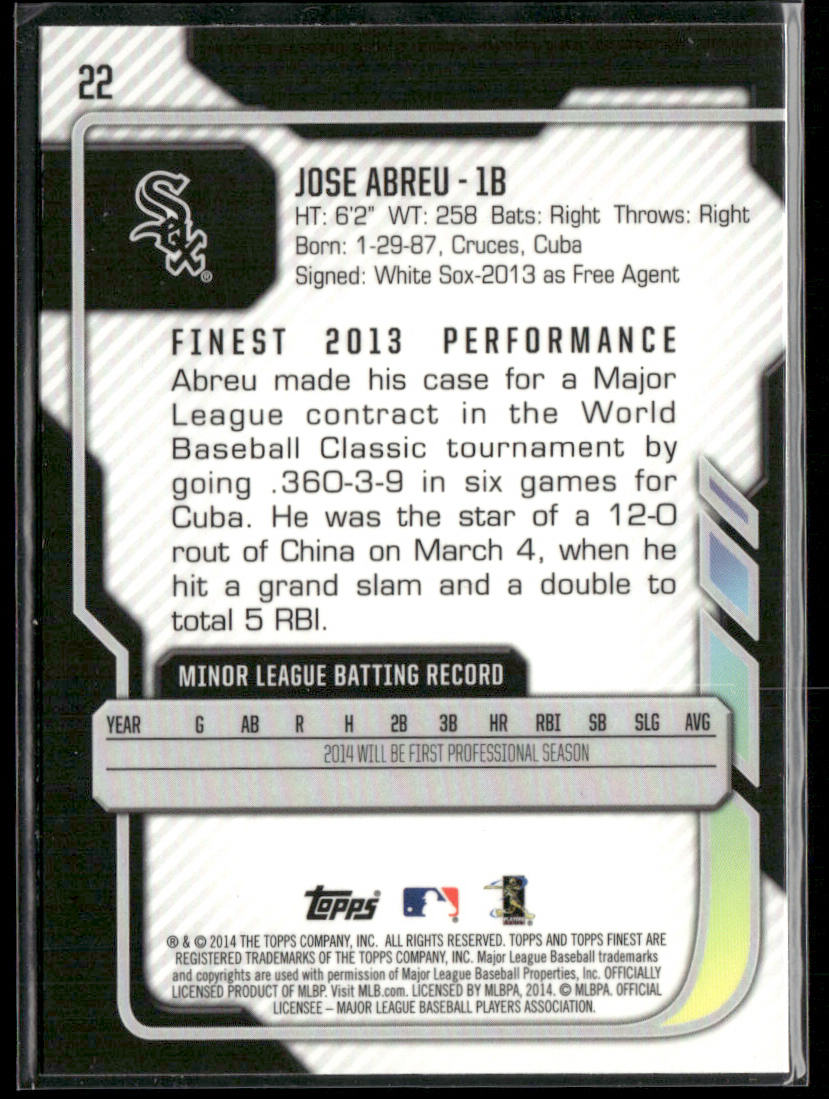 Jose Abreu 2014 Finest #22 RC Chicago White Sox