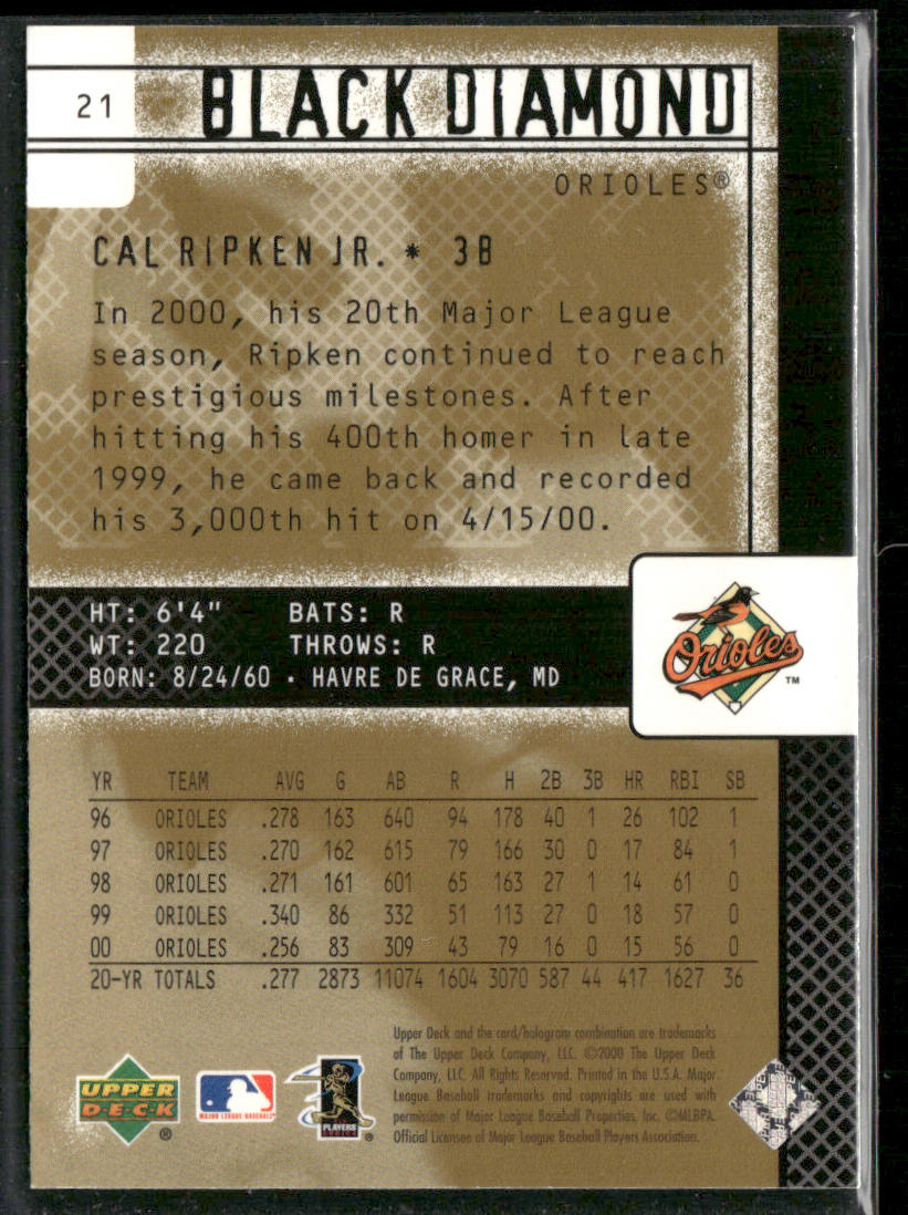 Cal Ripken Jr. 2000 Upper Deck Black Diamond Rookie Edition #21 Orioles