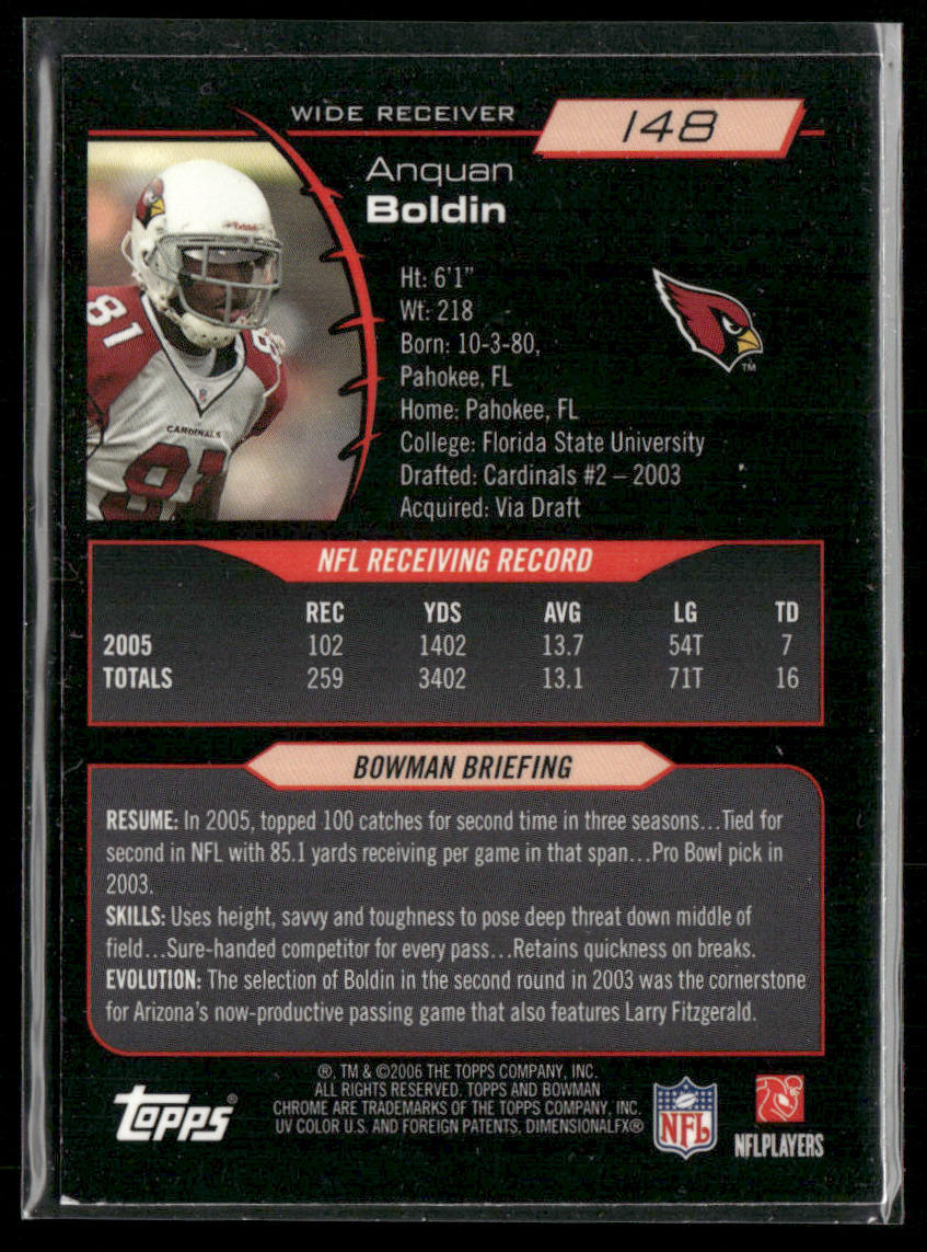 Anquan Boldin 2006 Bowman Chrome #148 Arizona Cardinals