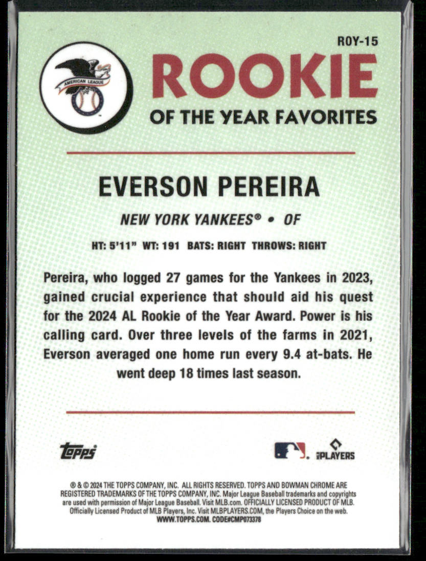Everson Pereira 2024 Bowman Rookie of the Year Favorites Mojo Refractors #ROY-15