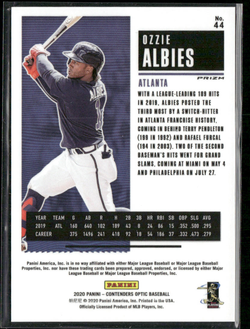 Ozzie Albies 2020 Panini Contenders Season Ticket Optic #44 Atlanta Braves