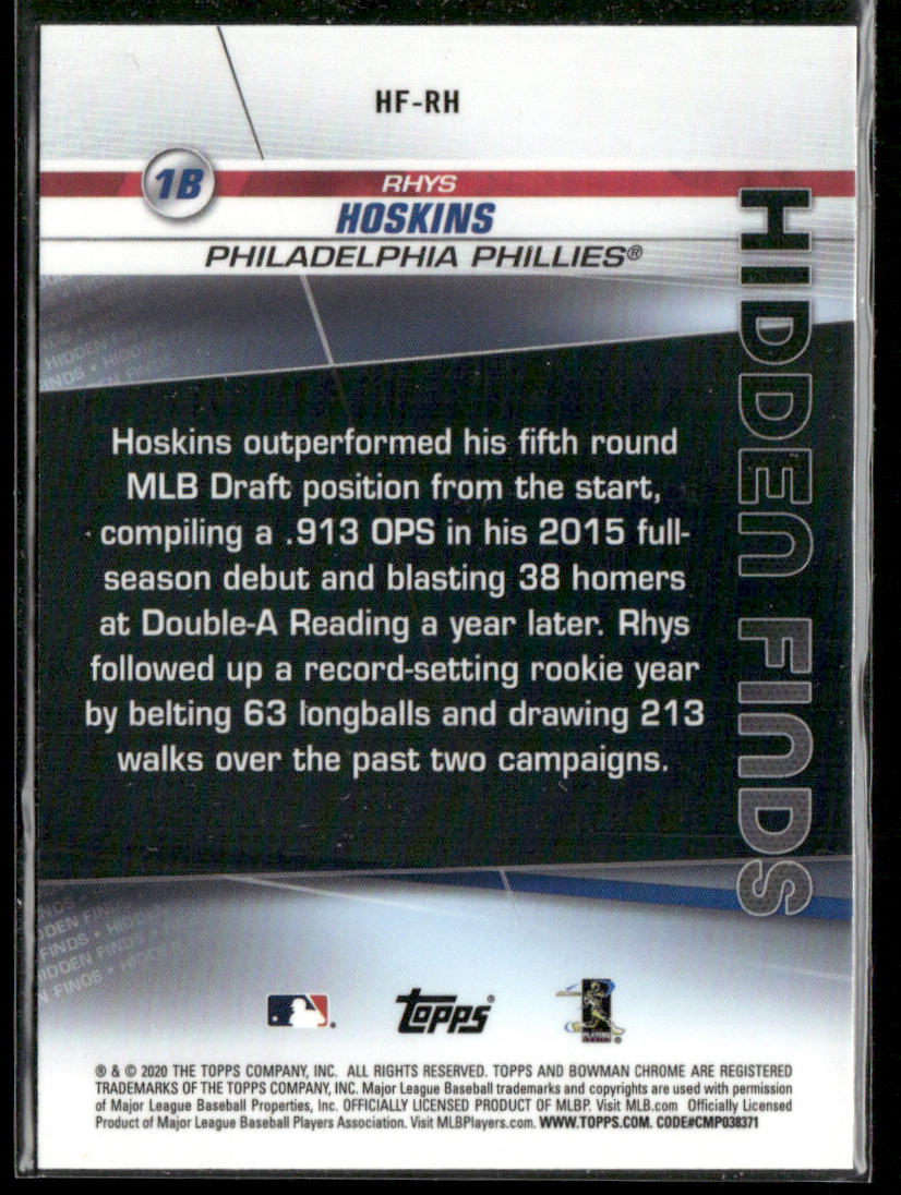 Rhys Hoskins 2020 Bowman Chrome Hidden Finds #HF-RH Philadelphia Phillies