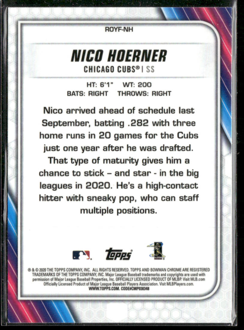 Nico Hoerner 2020 Bowman Chrome Rookie of the Year Favorites #ROYF-NH Cubs