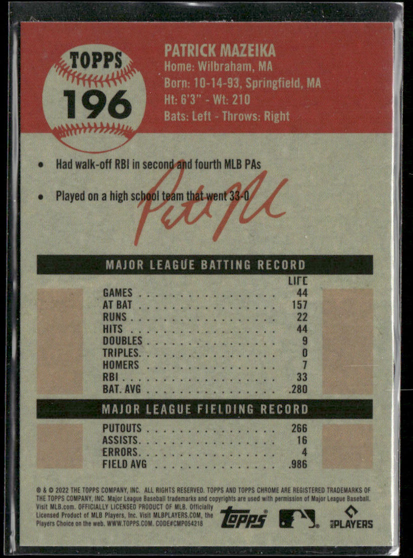 Patrick Mazeika 2022 Topps Chrome Platinum Anniversary #196 RC New York Mets