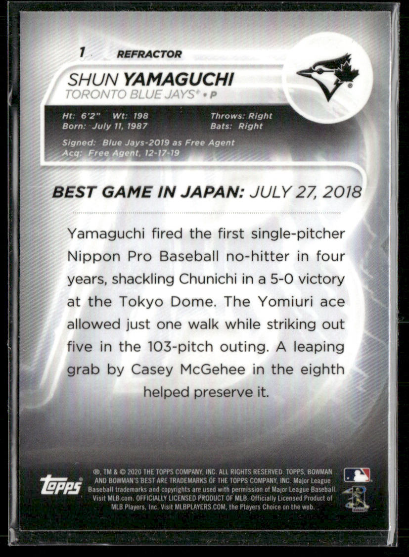 Shun Yamaguchi 2020 Bowman's Best #1 RC Toronto Blue Jays