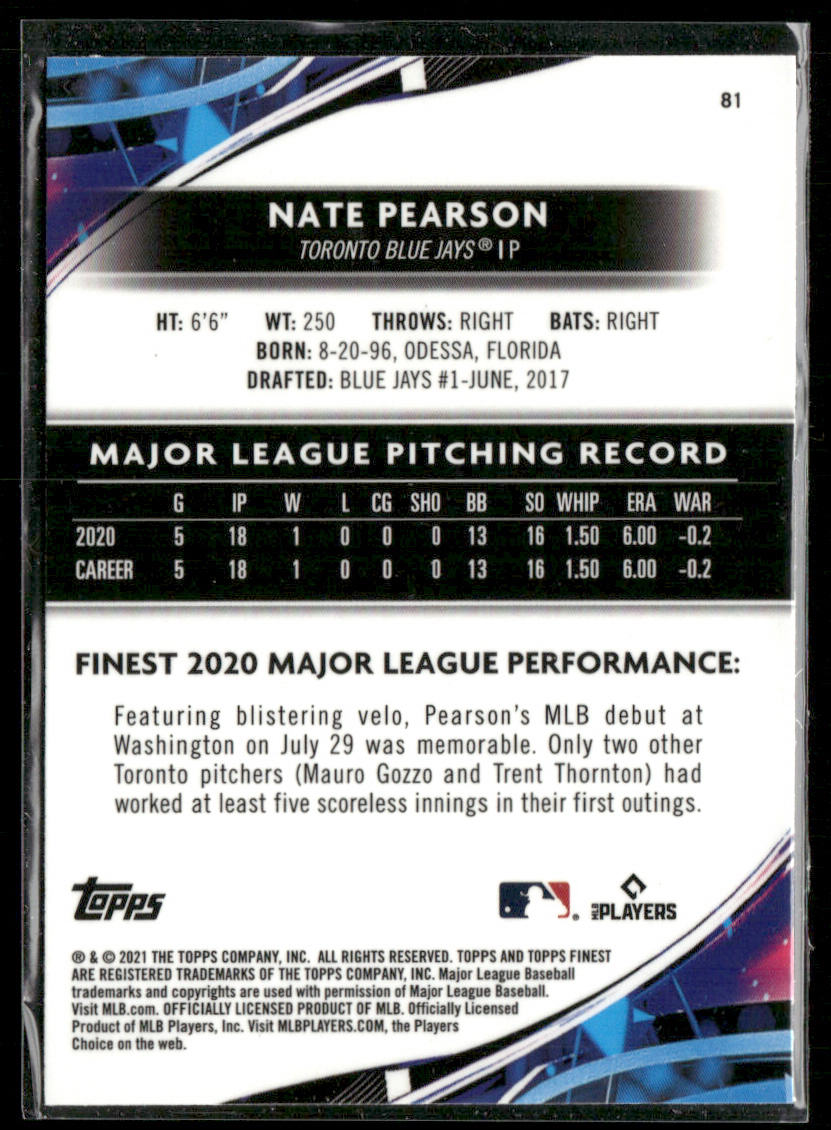 Nate Pearson 2021 Finest #81 RC Toronto Blue Jays