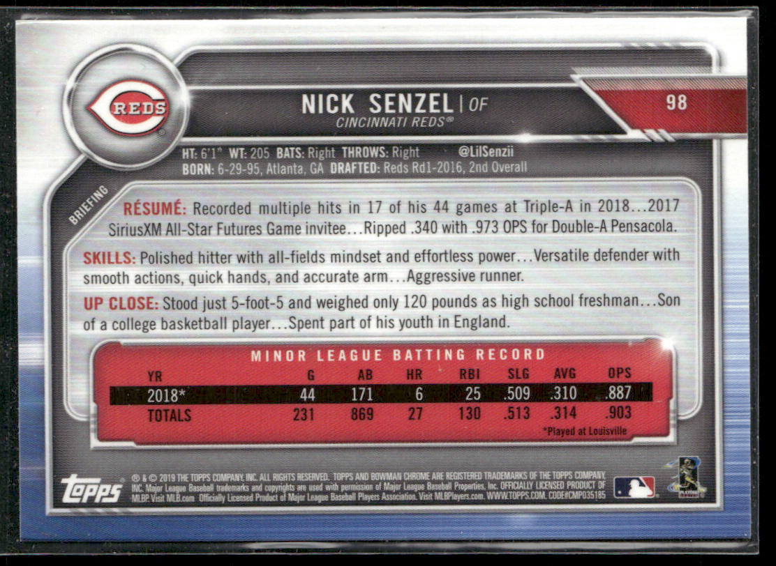 Nick Senzel 2019 Bowman Chrome #98 RC Cincinnati Reds