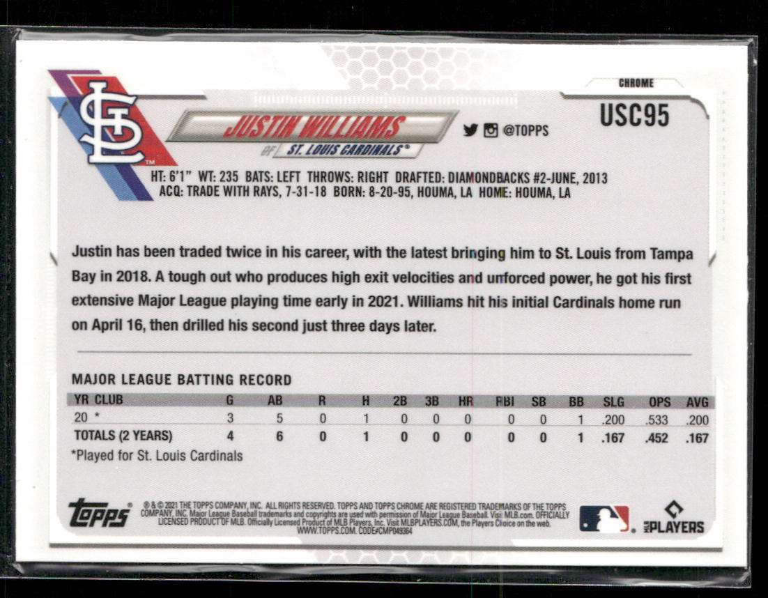 Justin Williams 2021 Topps Chrome Update #USC95 RC St. Louis Cardinals