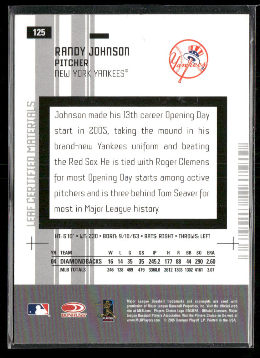 Randy Johnson 2005 Leaf Certified Materials #125 New York Yankees
