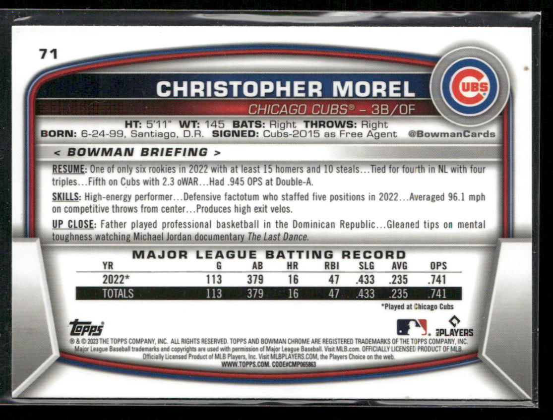 Christopher Morel 2023 Bowman Chrome #71 RC Chicago Cubs