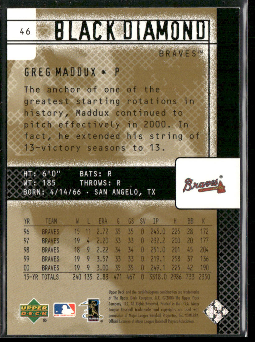 Greg Maddux 2000 Upper Deck Black Diamond Rookie Edition #46 Atlanta Braves