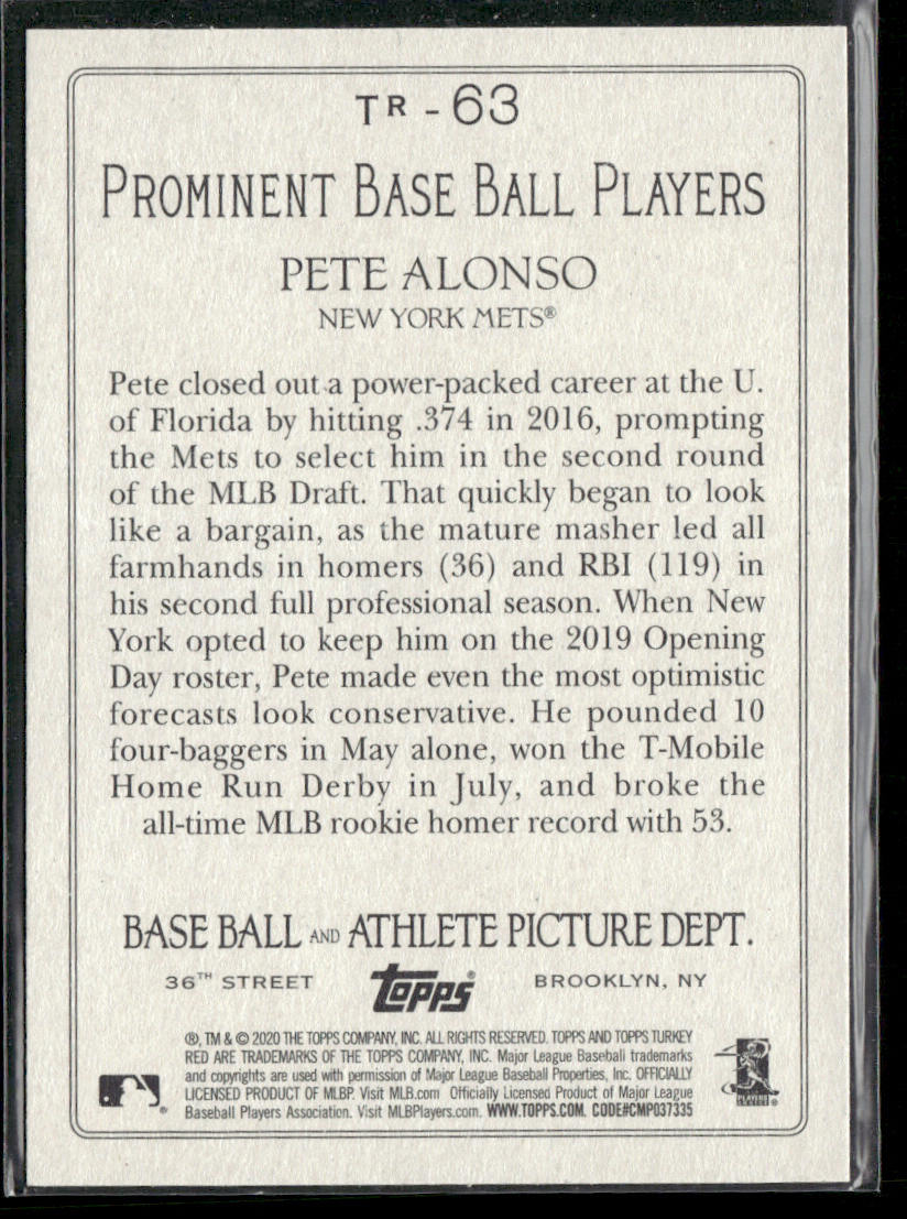 Pete Alonso 2020 Topps Turkey Red 2020 (Series 1) #TR-63 New York Mets