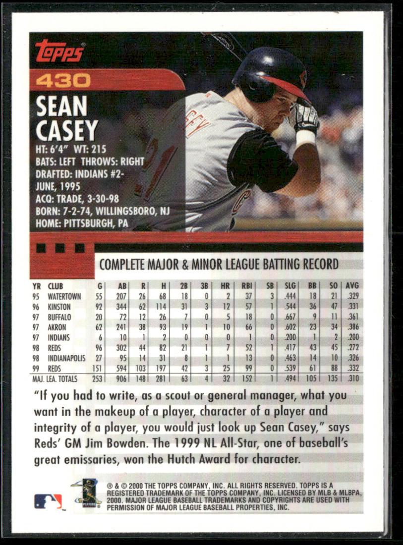 Sean Casey 2000 Topps #430 Cincinnati Reds