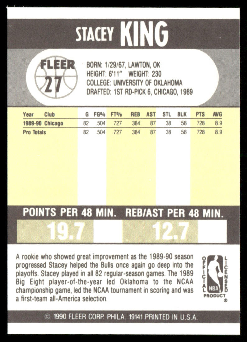Stacey King 1990-91 Fleer #27 RC Chicago Bulls