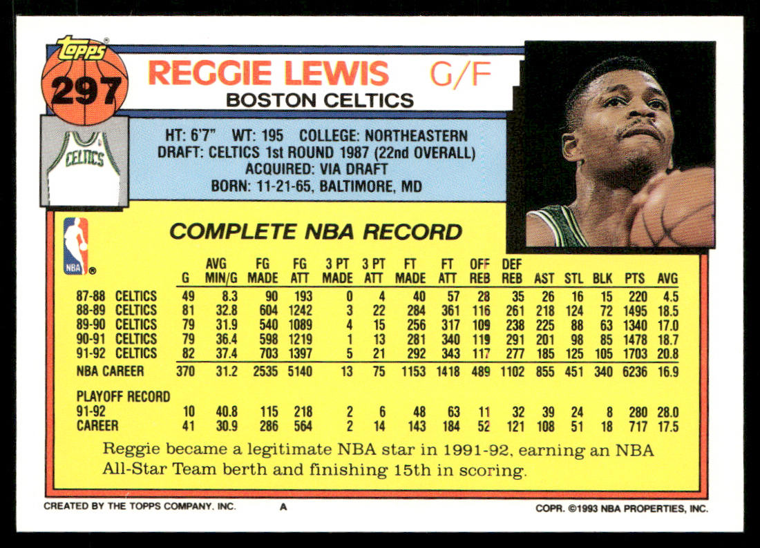 Reggie Lewis 1992-93 Topps #297 Boston Celtics