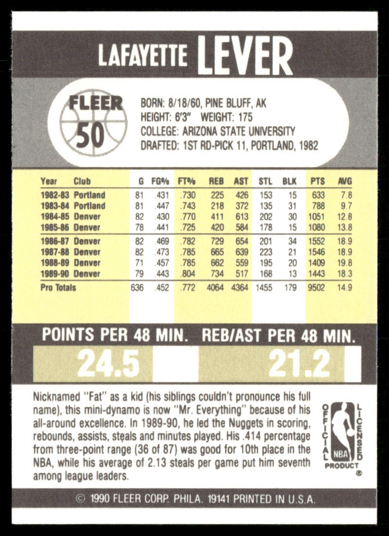 Lafayette Lever 1990-91 Fleer #50 Dallas Mavericks